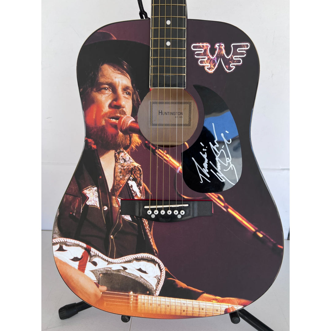 Waylon Jennings  one of a kind full size acoustic guitar signed with poof.