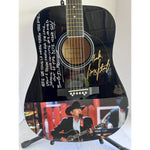 Load image into Gallery viewer, George Strait &amp; Bob DiPiero signed full size acoustic guitar with lyrics &quot;Out of the Blue Clear Sky&quot;
