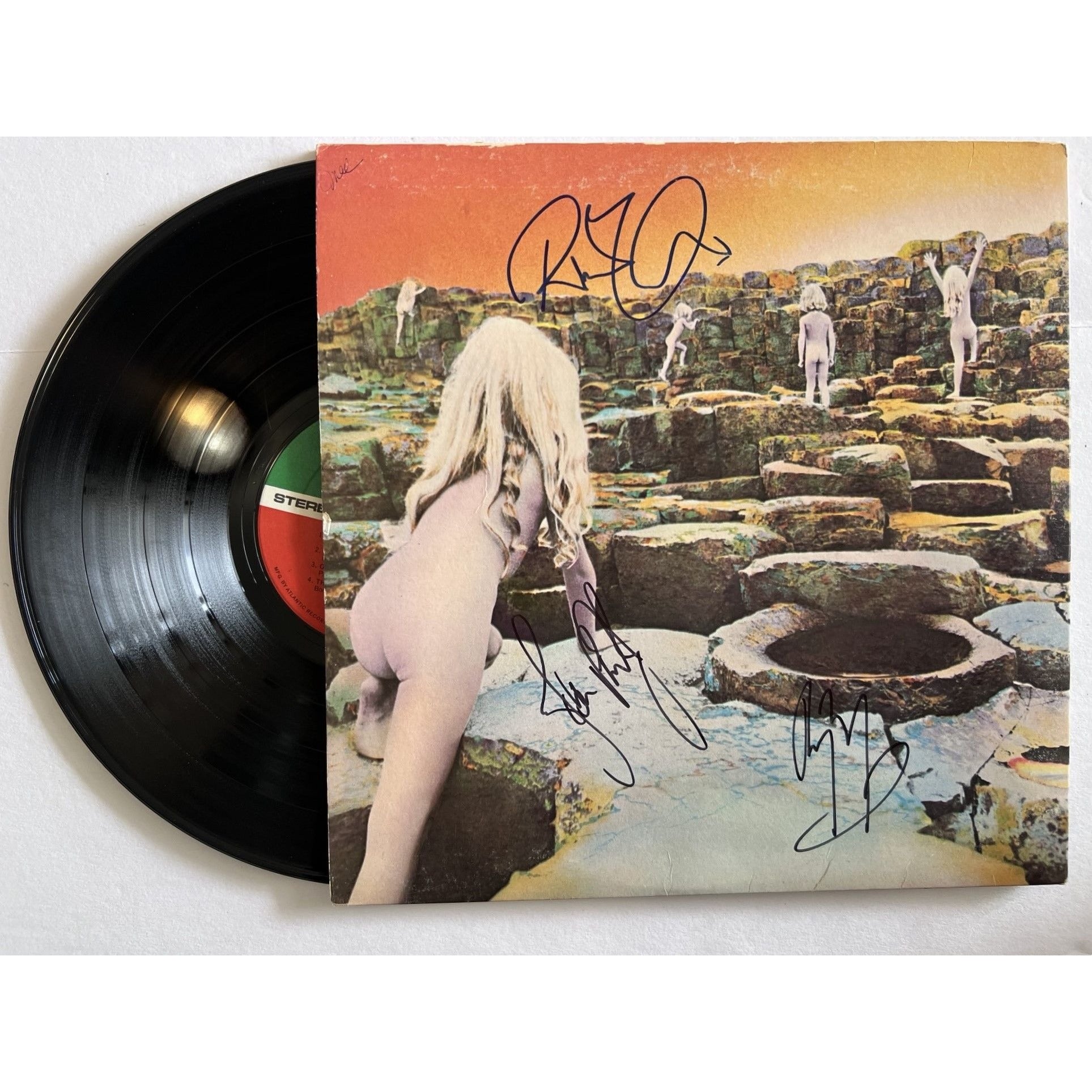 Led Zeppelin, Robert Plant, Jimmy Page, John Paul Jones, Houses of the Holy album signed with proof