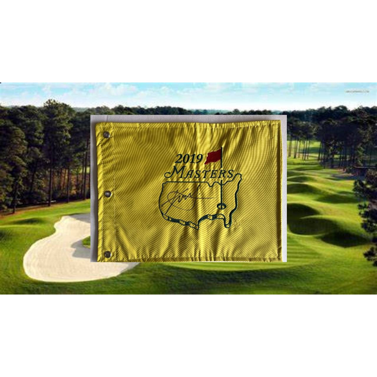 Xander Schauffele Masters  embroidered golf flag signed with proof