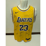 Load image into Gallery viewer, LeBron James Anthony Davis 2019-20 NBA champions Los Angeles Lakers team signed gay model Jersey signed with proof

