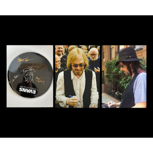 Tom Petty and The Heartbreakers Mike Campbell Ron Blair Benmont Trench 14'' drumhead signed with proof