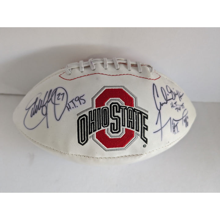 Ohio State Buckeyes Heisman Trophy award winners Archie Griffin Eddie George Troy Smith full size football signed