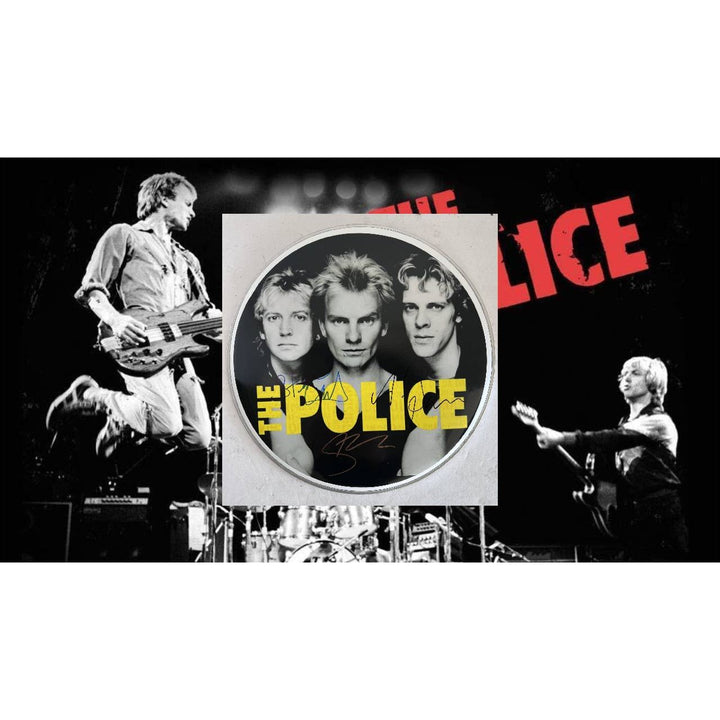 Sting Gordon Sumner Stuart Copeland Andy Summers The Police one-of-a-kind drumhead signed with proof