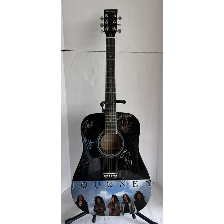 Neal Schon,  Ross Valory,  Jonathan Cain, Greg Rowley Steve Perry Journey complete band signed acoustic guitar with proof