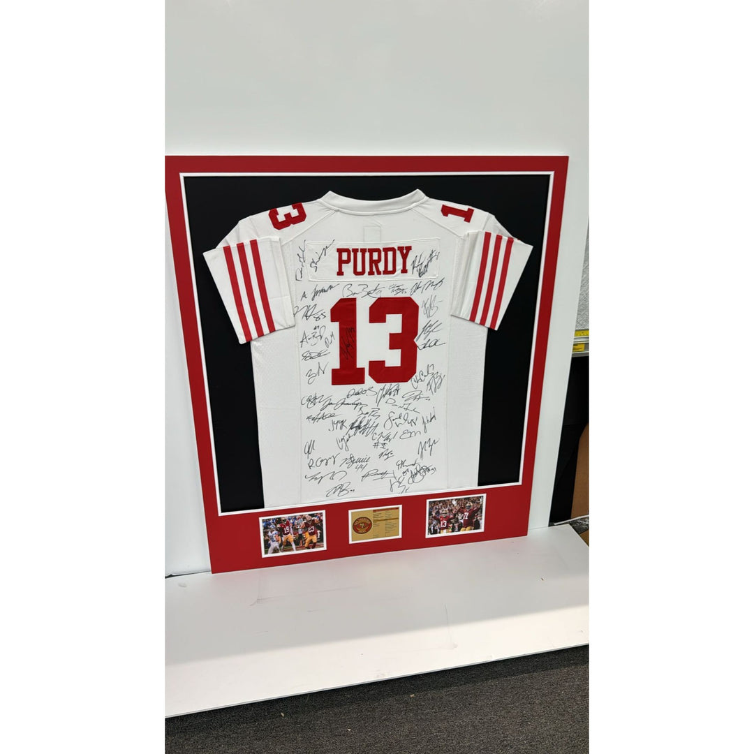 Brock Purdy San Francisco 49ers 2023-24 size xl jersey signed & framed with proof 40 plus signs 42x32