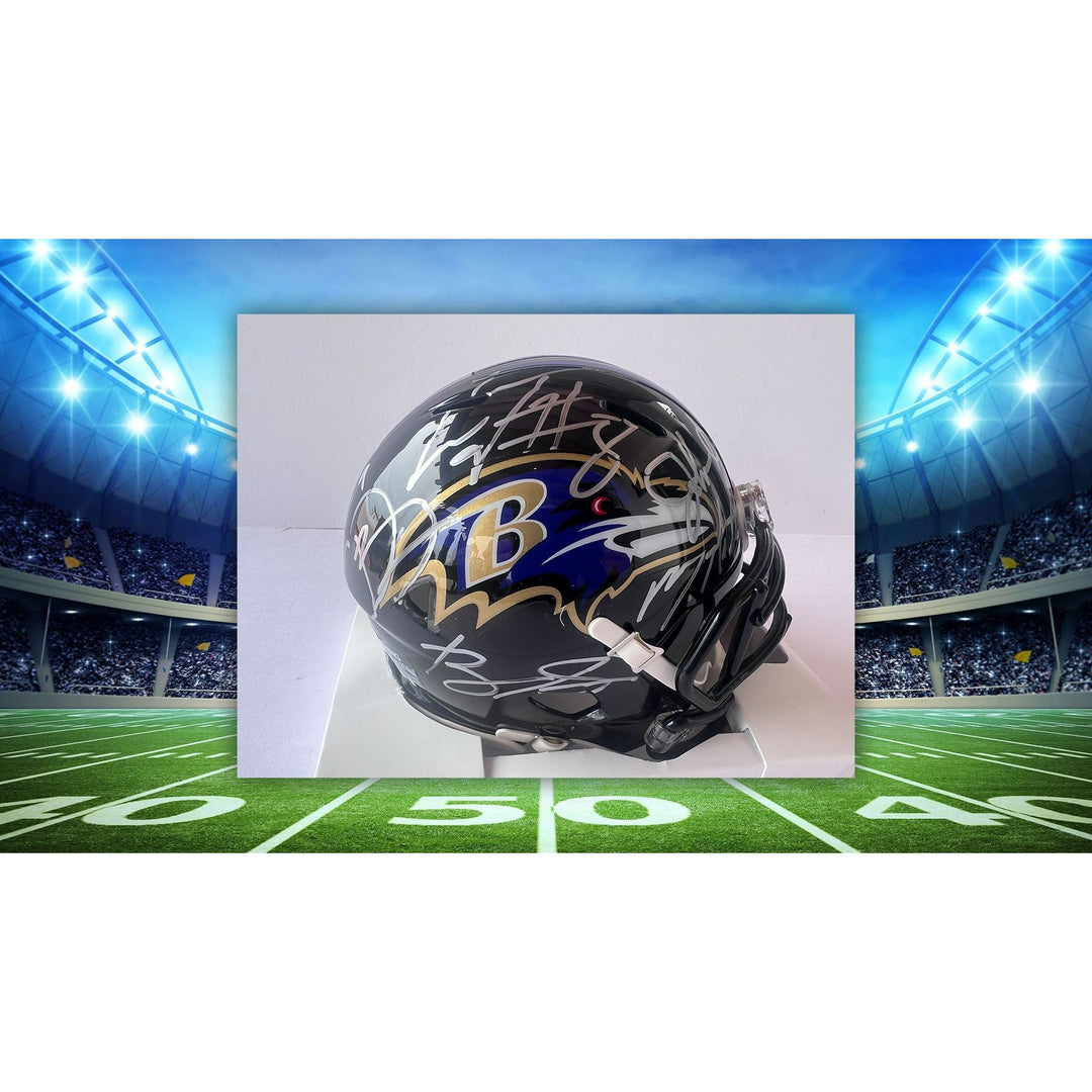 Baltimore Ravens John Harbaugh, LaMar Jackson, Justin Tucker, Mark Andrews, Odell Beckham Jr. Roquan Smith mini helmet signed with proof