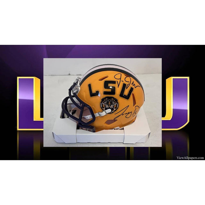LSU Tigers Jayden Daniels Joe Burrow Justin Jefferson Leonard Fournette Odel Beckham Jr. Riddell Mini helmet signed with proof