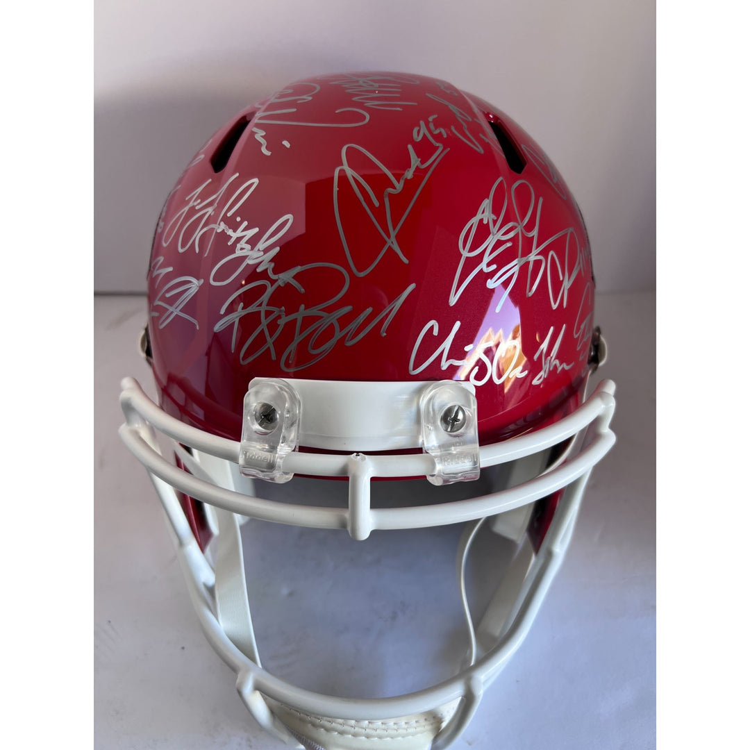 Kansas City Patrick Mahomes Andy Reid Travis Kelce 2022-23 Super Bowl champions Riddell Speed full size helmet team signed with proof