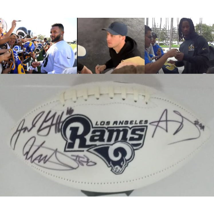 Aaron Donald Jerrett Goff Todd Gurley Los Angeles Rams full-size logo football signed