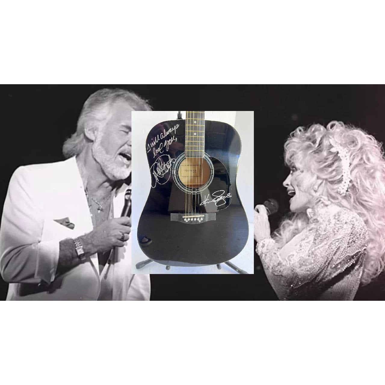 Kenny Rogers Dolly Parton full size acoustic guitar signed with proof