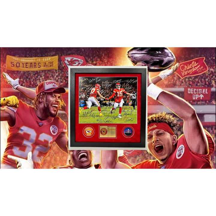 Kansas City Chiefs.Patrick Mahomes Travis Kelce Andy Reid 40 signs 2023-24 team signed and framed photo  (25x27) with proof