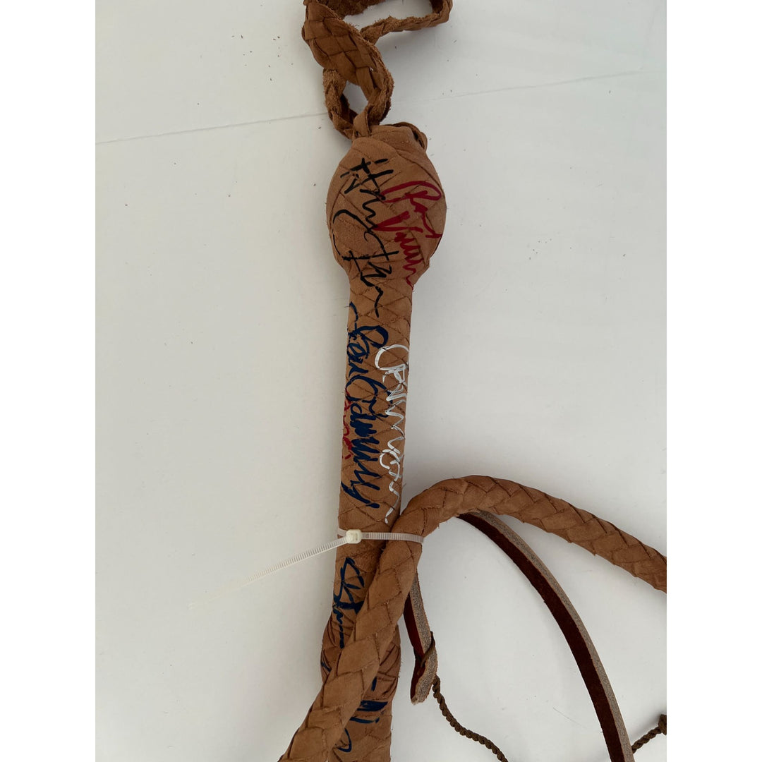 Indiana Jones authentic leather bullwhip signed Harrison Ford Steven Spielberg Sean Connery John Ryse Davies Karen Allen and Paul Freeman