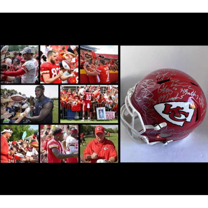 Kansas City Patrick Mahomes Andy Reid Travis Kelce 2022-23 Super Bowl champions Riddell Speed full size helmet team signed with proof