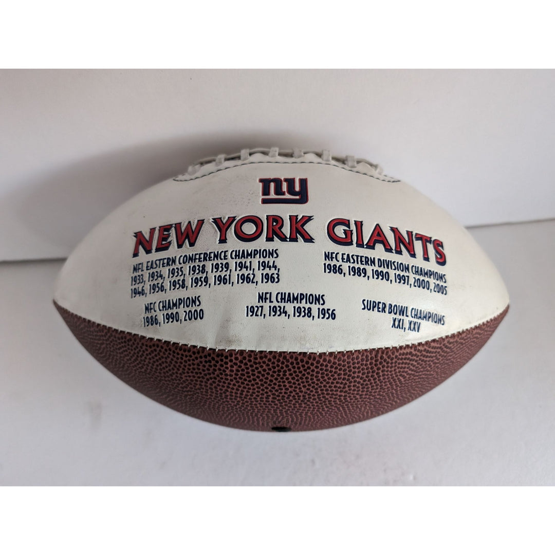 New York Giants Jeremy Shockey Michael Strahan Plexico Burress Tiki Barber Tom Coughlin Eli Manning signed football