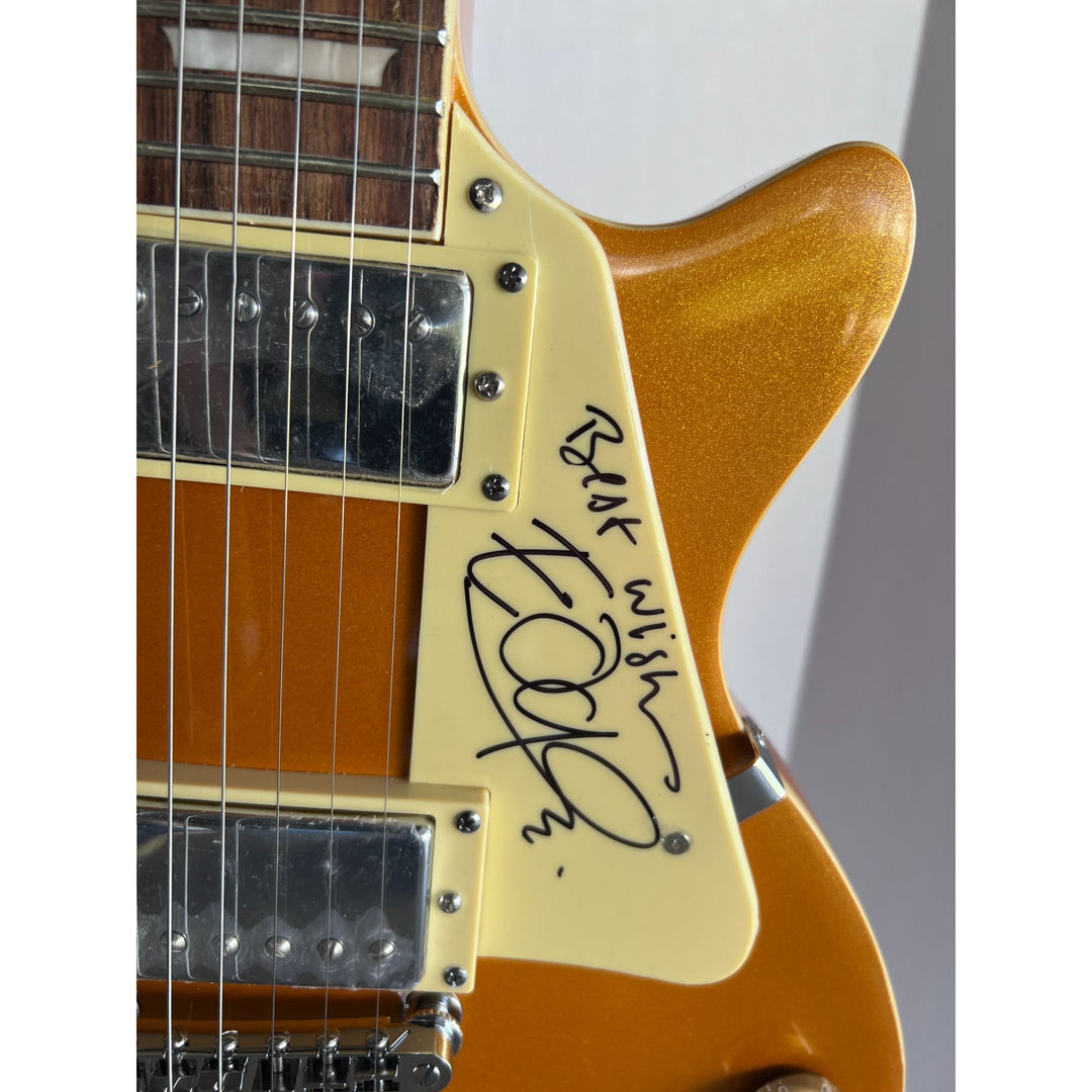 U2 Bono Paul Hewson The Edge David Evans Howell, Larry Mullen Adam Clayton full size gold Les Paul signed with proof