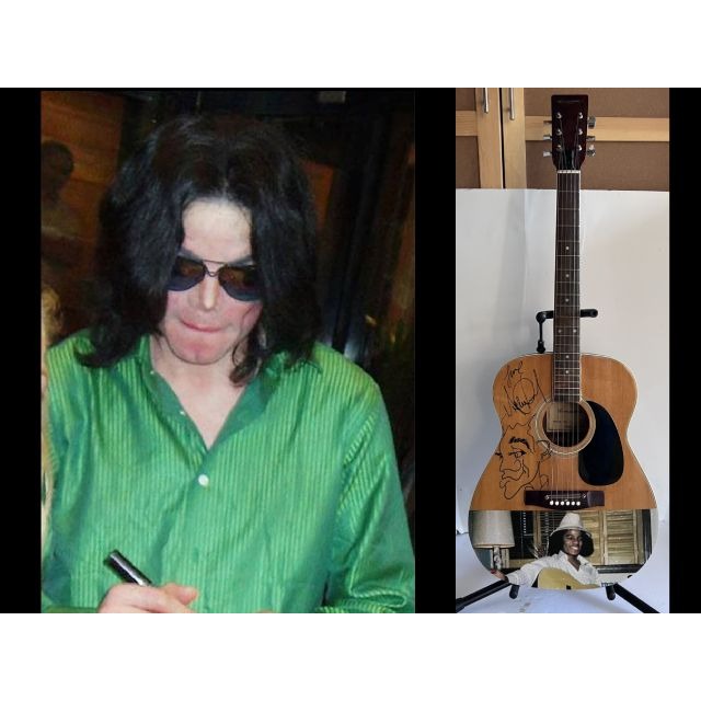 Michael Jackson with hand sketch One of A kind 39' inch full size acoustic guitar signed