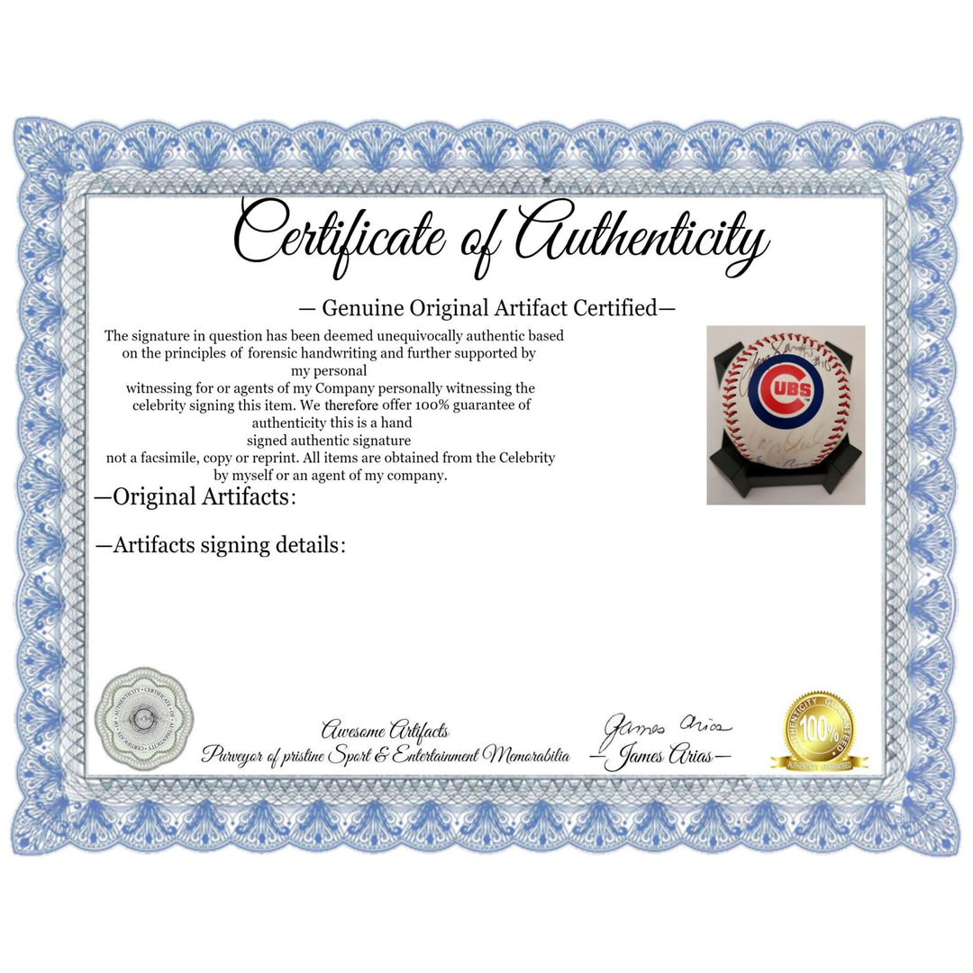 Chicago Cubs logo baseball Ron Santo Ryne Sandberg Ernie Banks Billy Williams signed with proof free acrylic display case