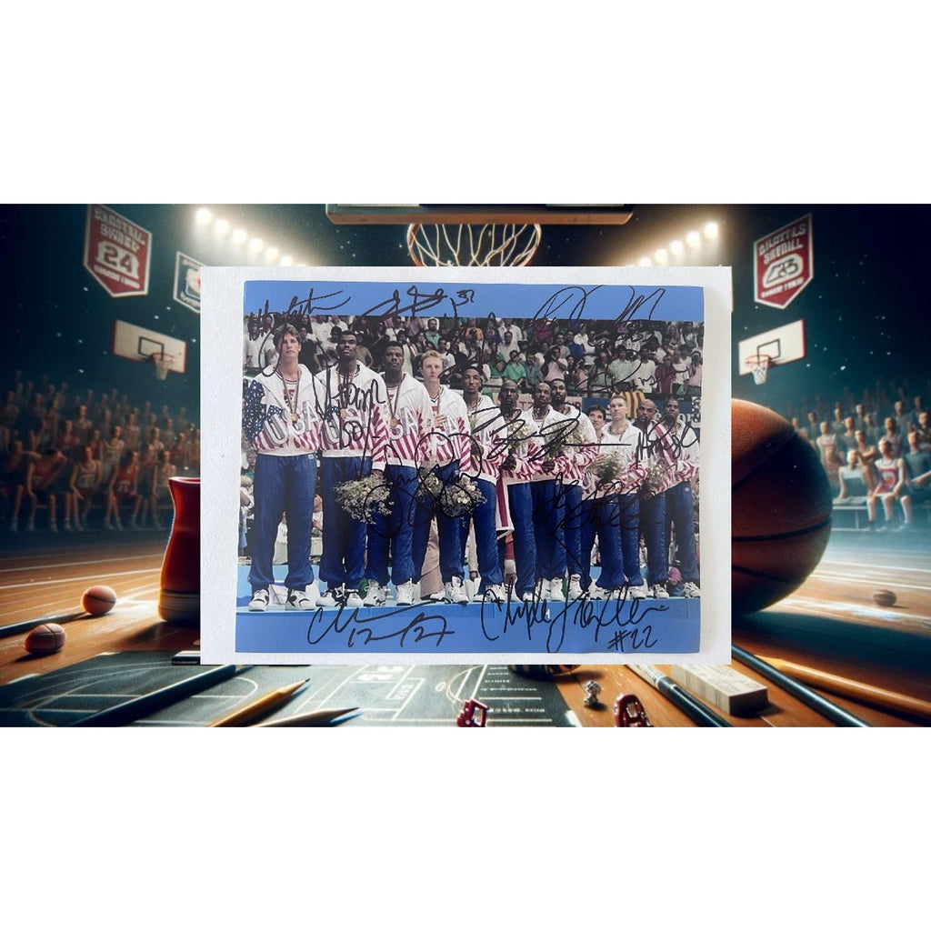 USA 1992 dream team Michael Jordan Ervin Magic Johnson Larry Bird Patrick Ewing 8x10 photo signed by all 12