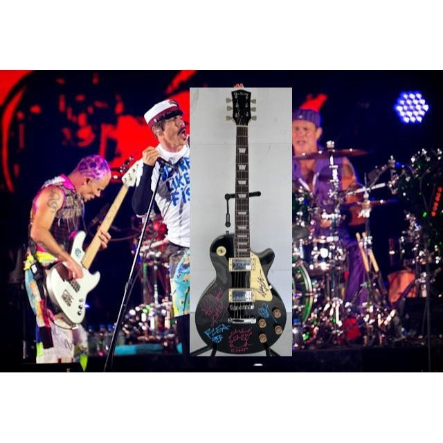 "RHCP" vintage les paul electric guitar Anthony Kiedis, "flea", John Frusciante, Chad Smith with sketch, Dave Navarro,  signed with proof.