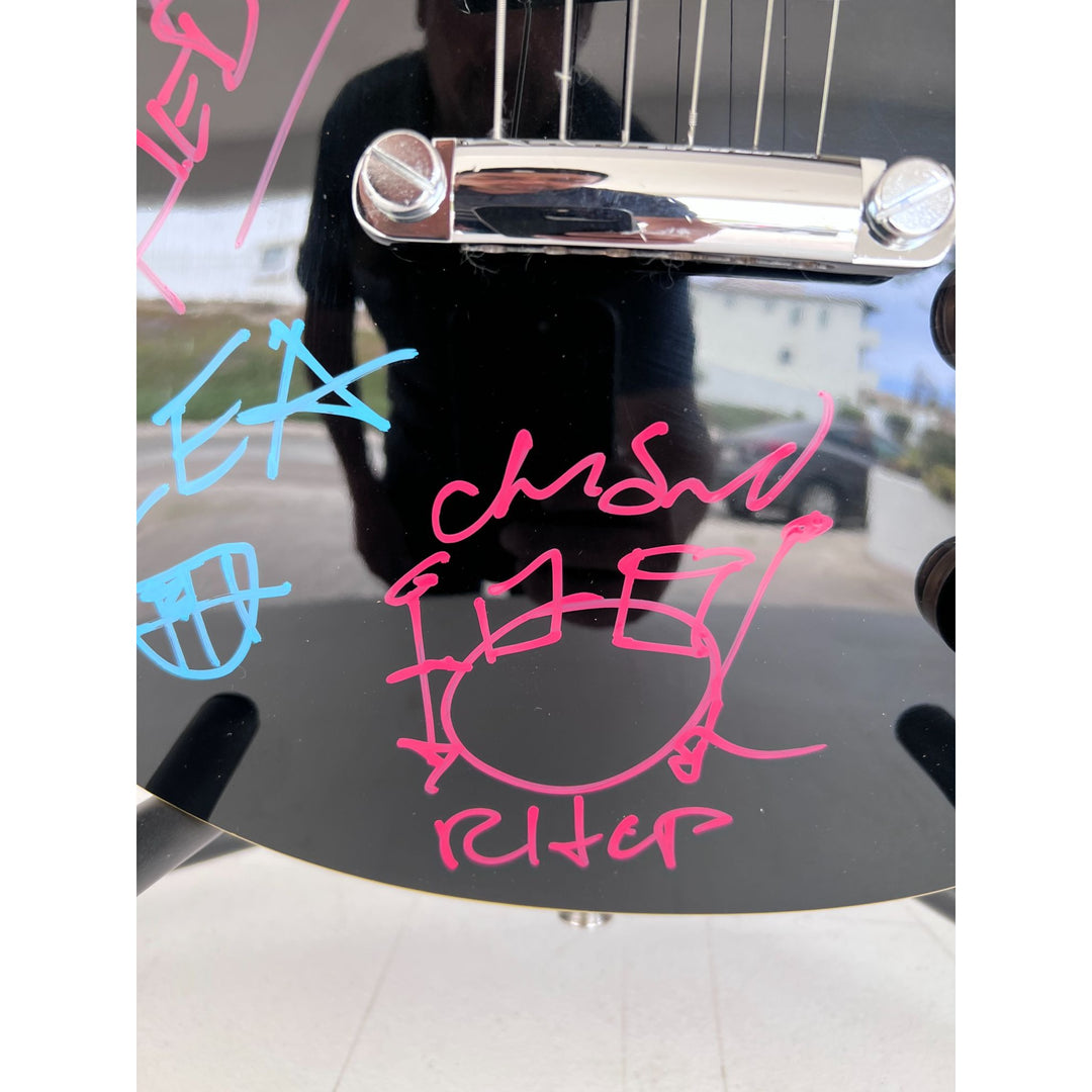 "RHCP" vintage les paul electric guitar Anthony Kiedis, "flea", John Frusciante, Chad Smith with sketch, Dave Navarro,  signed with proof.