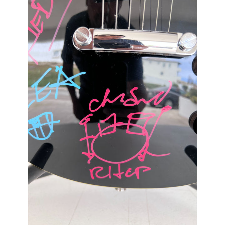 "RHCP" vintage les paul electric guitar Anthony Kiedis, "flea", John Frusciante, Chad Smith with sketch, Dave Navarro,  signed with proof.