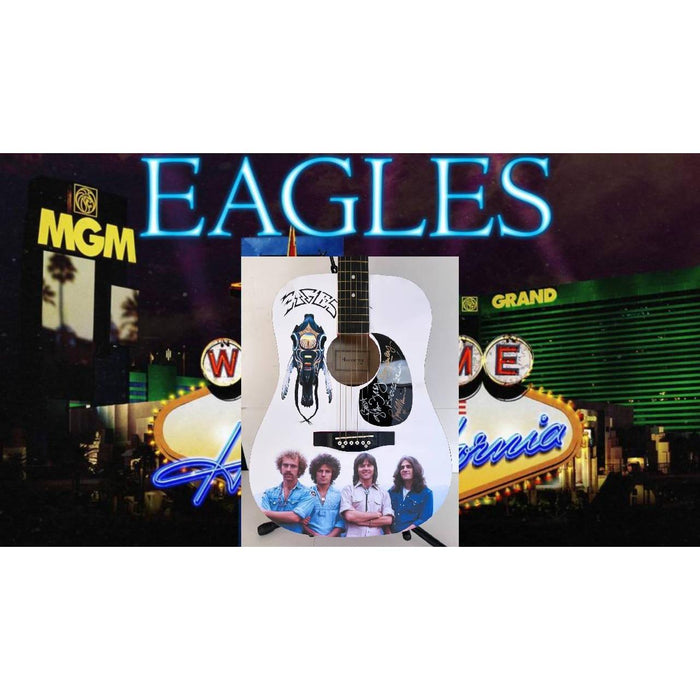 The Eagles Glen Frey, Don Henley, Randy Meisner, Bernie Leadon full size acoustic guitar (one of a kind ) signed with proof