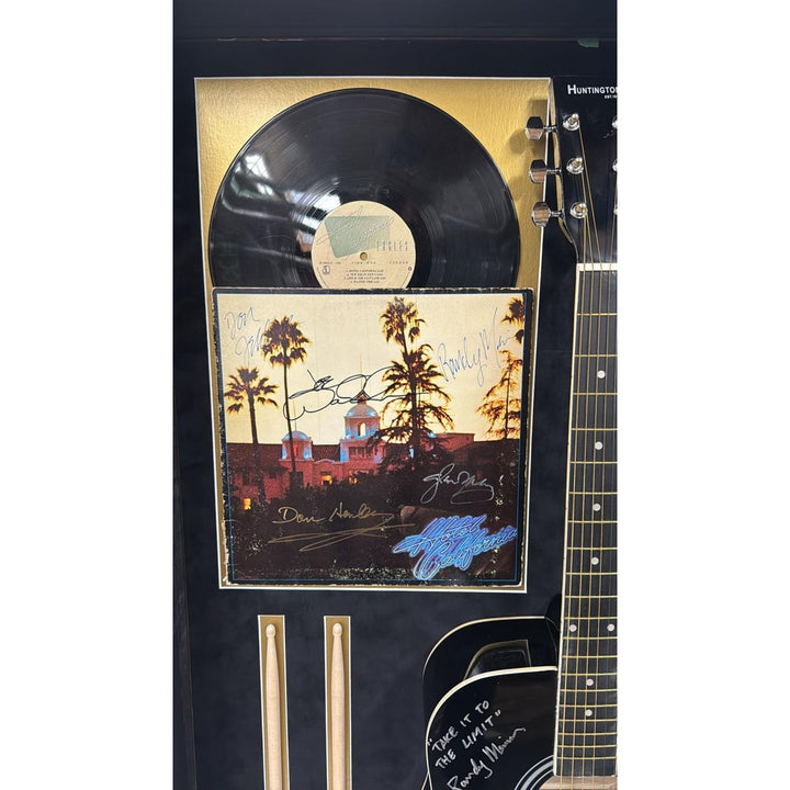 The Eagles Bernie Ladon Joe Walsh Don Henley Glenn Frey Randy Meisner Don Felder Vince Gill full size acoustic guitar signed and framed..