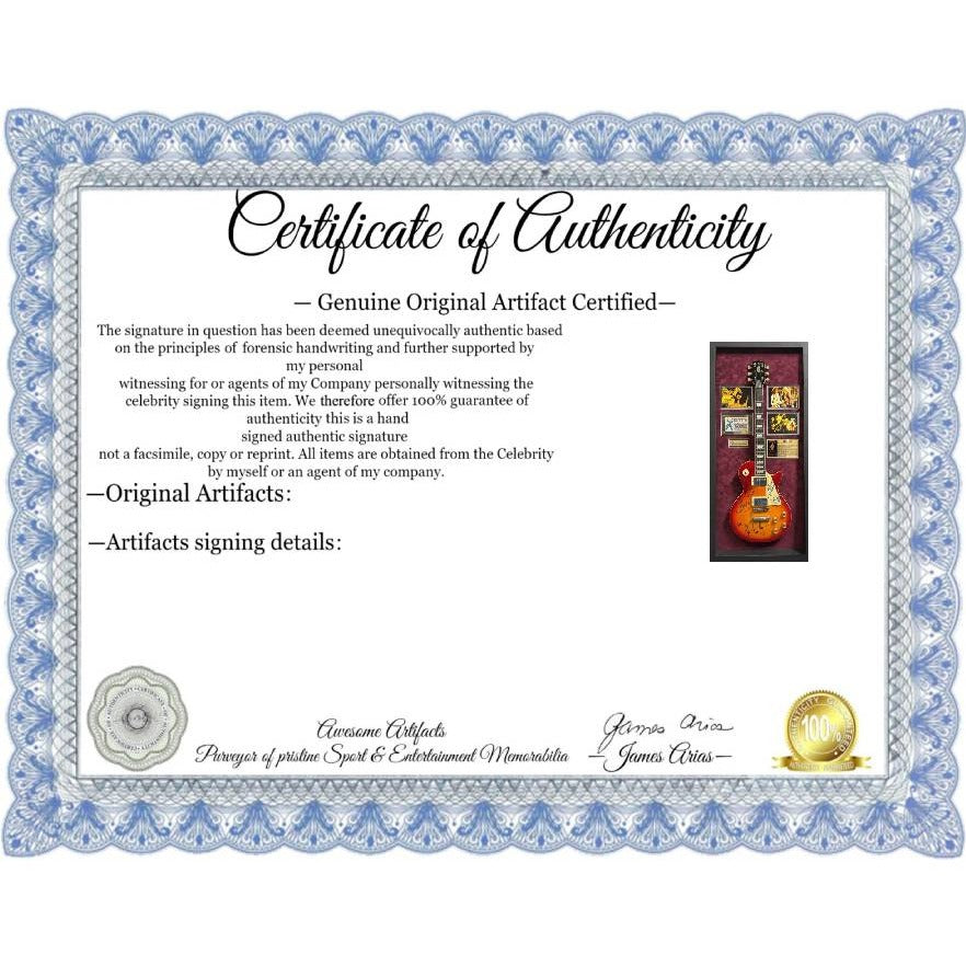 Led Zeppelin Jimmy Page Robert Plant John Paul Jones signed with inscriptions plus John Bonham concert ticket signed and framed with proof.