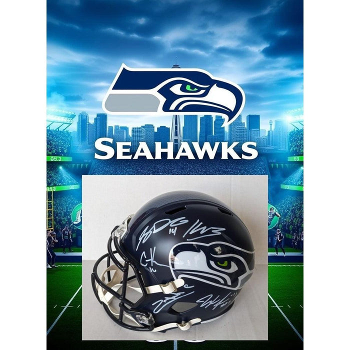 Seattle Seahawks Speed Replica full size emerald helmet with Sam Darnold Jaxon -Smith Njigba, Kenneth Walker, Zach Charbonnet, Cooper Kupp