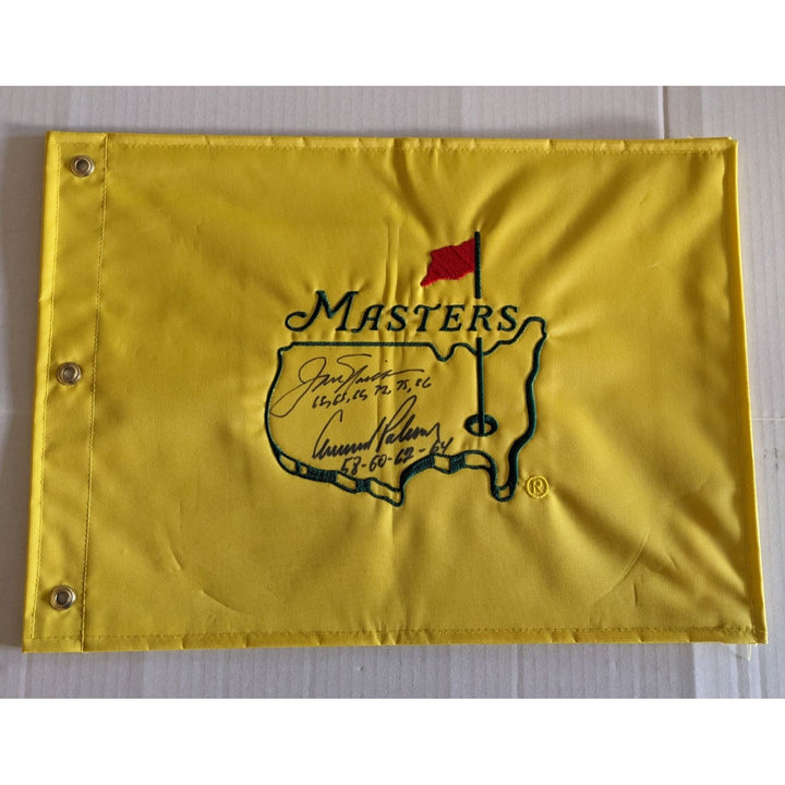 Jack Nicklaus and Arnold Palmer Masters golf tournament embroidered golf pin flag signed with proof