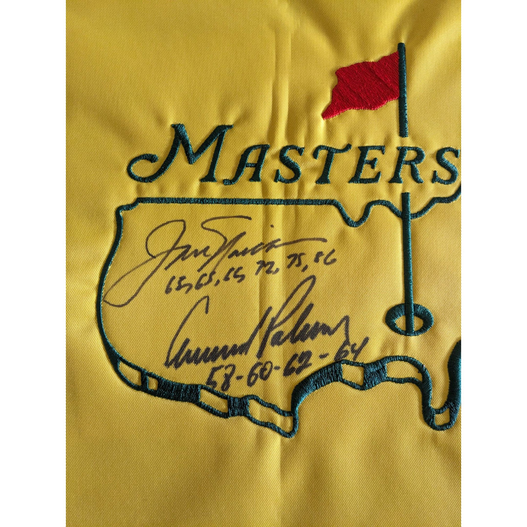 Jack Nicklaus and Arnold Palmer Masters golf tournament embroidered golf pin flag signed with proof