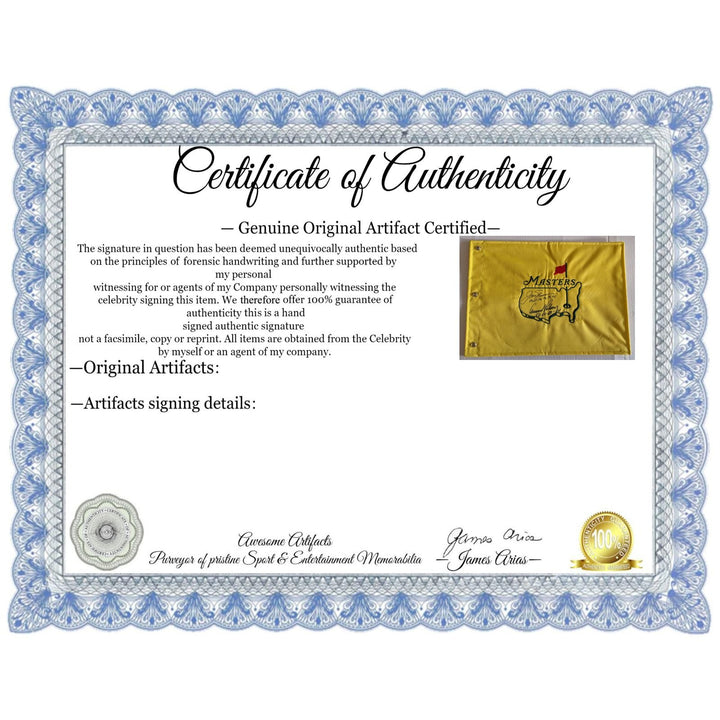 Jack Nicklaus and Arnold Palmer Masters golf tournament embroidered golf pin flag signed with proof