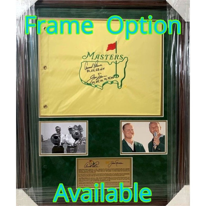 Jack Nicklaus and Arnold Palmer Masters golf tournament embroidered golf pin flag signed with proof