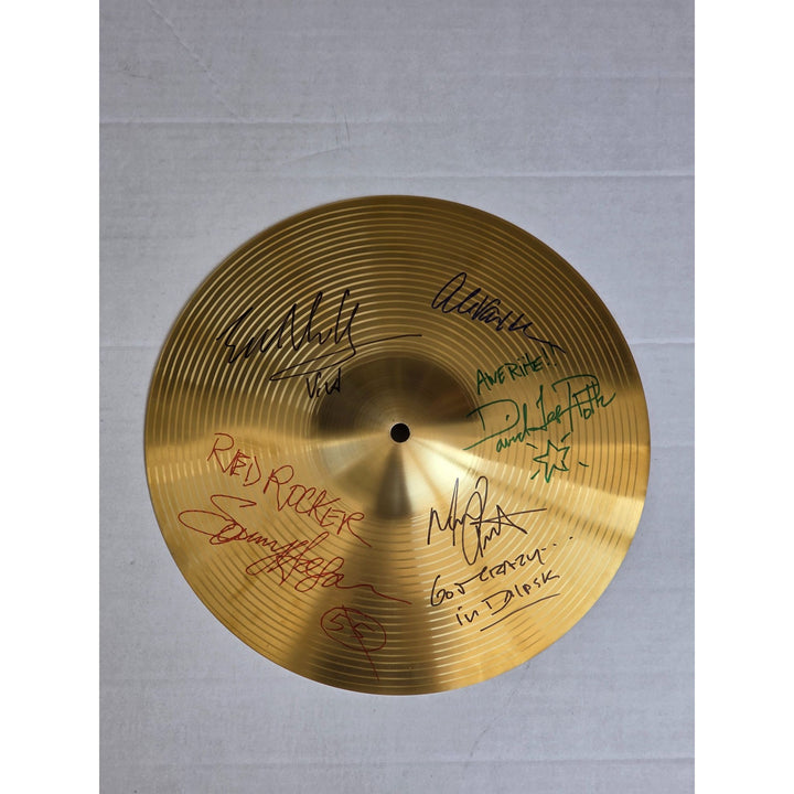 Van Halen Eddie & Alex Van Halen, Michael Anthony, David Lee Roth Sammy Hagar 16 inch Cymbal signed with proof.
