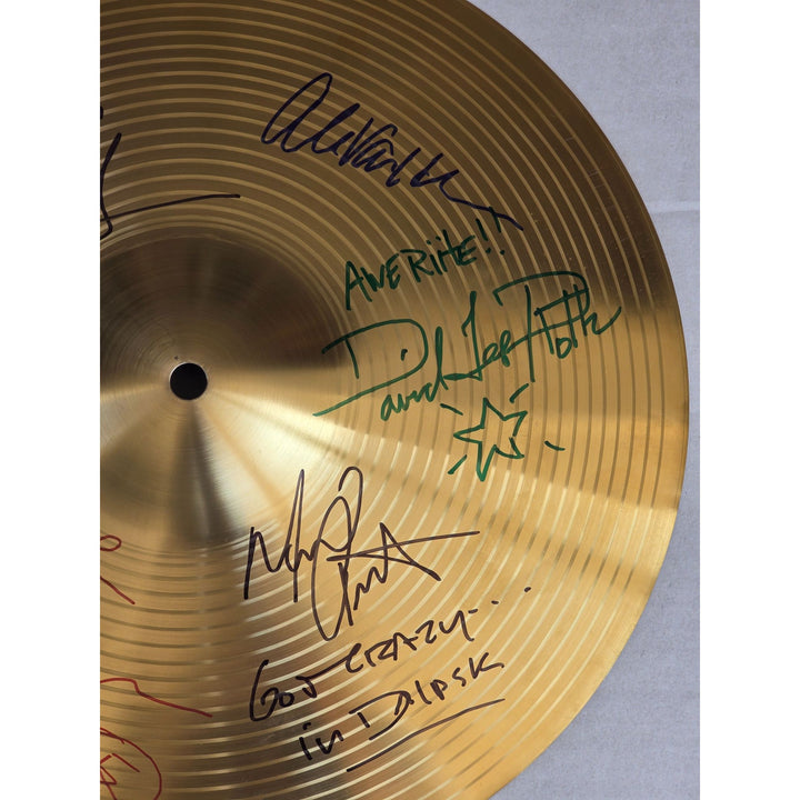 Van Halen Eddie & Alex Van Halen, Michael Anthony, David Lee Roth Sammy Hagar 16 inch Cymbal signed with proof.