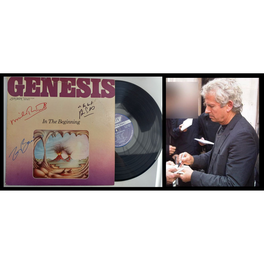 Peter Gabriel Tony Banks Mike Rutherford Genesis "In The Beginning" LP signed with proof