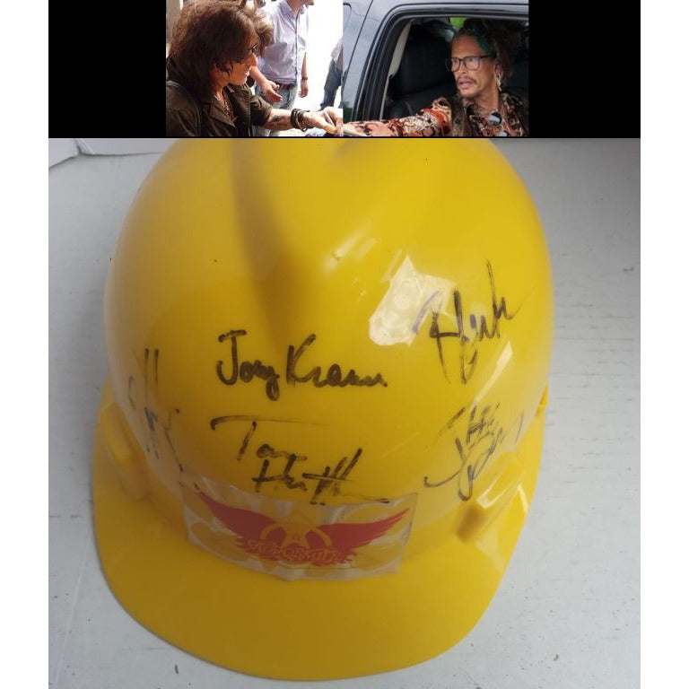 Aerosmith construction hat StevenTyler Joe Perry complete band signed