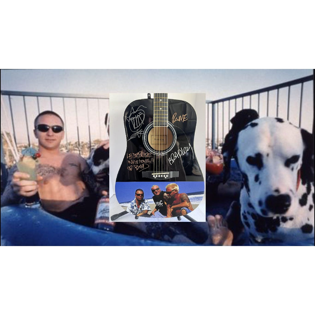 Sublime Bradley Nowell, Eric Wilson, Bud Gaugh and Rome" One of A kind 39' inch full size acoustic guitar signed