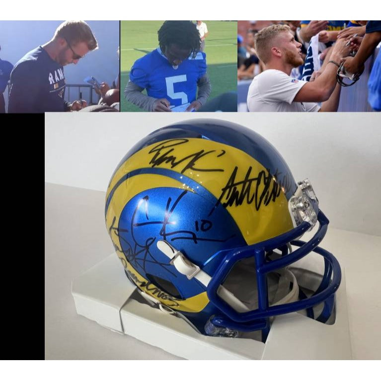 Los Angeles Rams Sean McVay, Mathew Stafford, Cooper Kupp, Kyren Williams, Tutu Atwell, Puka Nacua mini helmet signed with proof