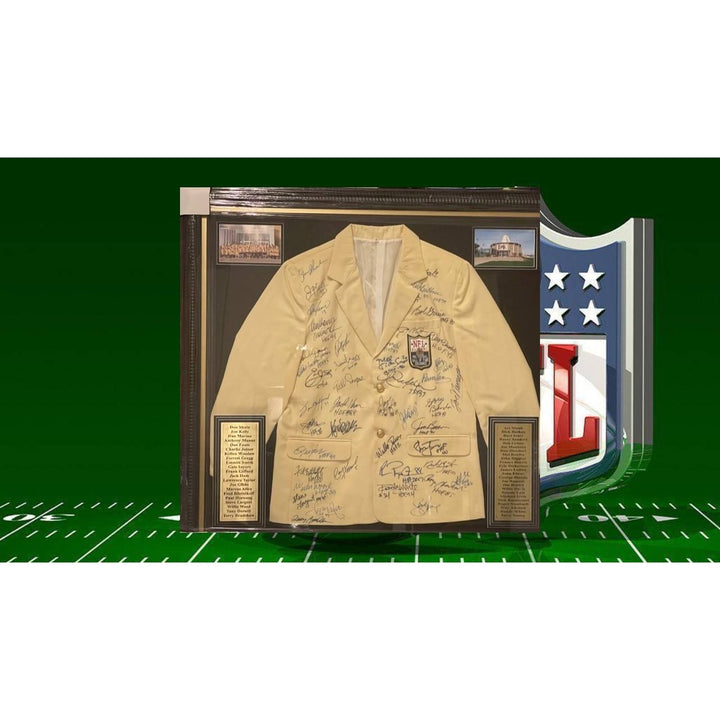 NFL Hall of Famers Bart Starr Joe Namath Joe Montana John Elway 45 in all signed Hall of Fame Jacket with proof