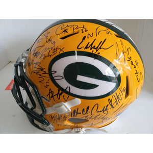 Aaron Rodgers Clay Matthews 2009-10 Green Bay Packer Super Bowl champs pro model team signed helmet