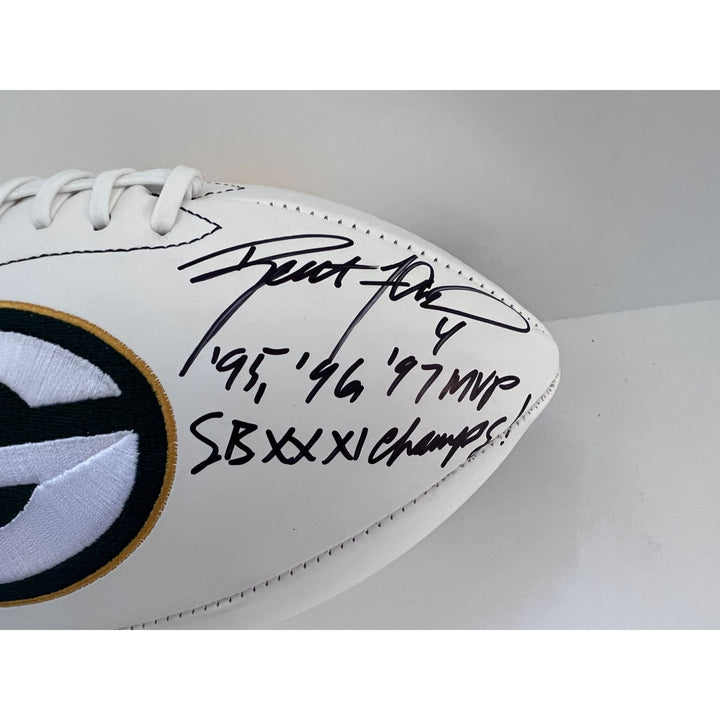 Bart Starr Aaron Rodgers Brett Favre Green Bay Packers full size football signed with proof