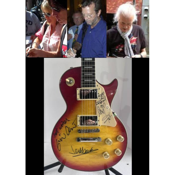 Jimmy Page Jeff Beck Eric Clapton incredible Les Paul electric guitar signed with proof