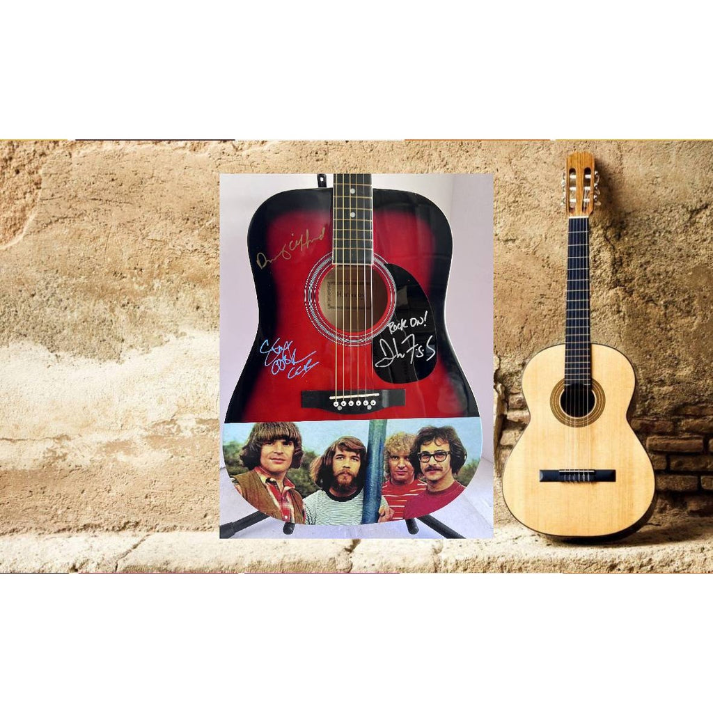 Creedence Clearwater Revival CCR John Fogerty Doug Clifford & Stu Cook full size acoustic guitar signed with proof