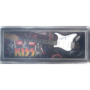Kiss Gene Simmons Paul Stanley Peter Criss Ace Frehley full size Stratocaster electric guitar signed and framed 42" with proof