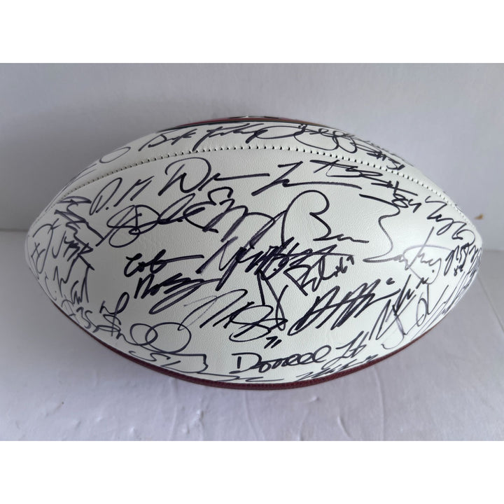 San Francisco 49ers 2023 24 Deebo Samuel, Brock Purdy Christian McCaffrey  full size team signed football with proof