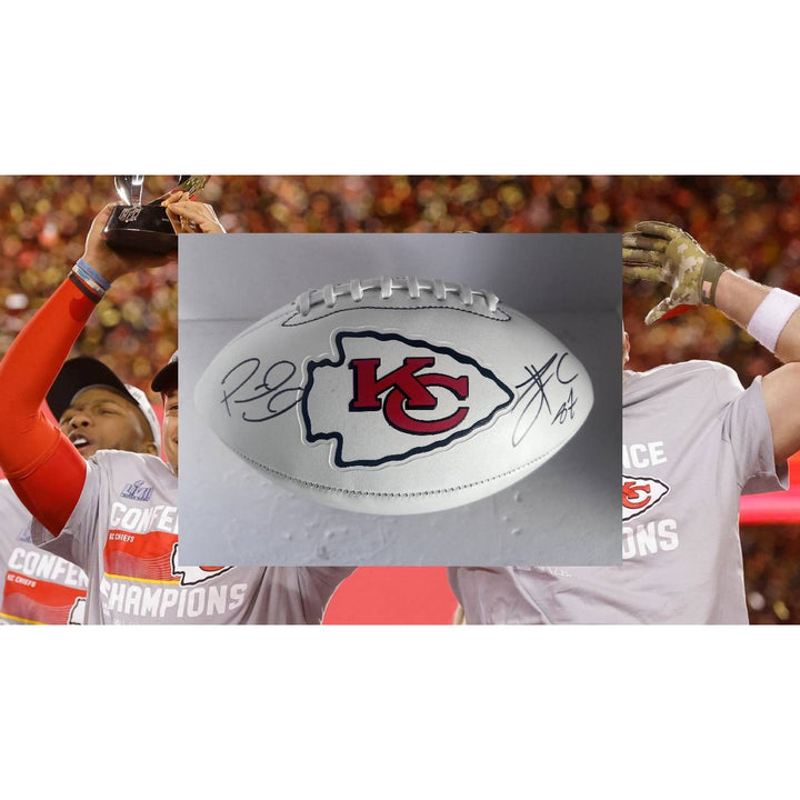 Kansas City Chiefs Patrick Mahomes and Travis Kelce full sixe football signed with proof