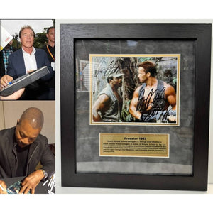 Arnold Schwarzenegger and Carl Weathers Commando 8x10 photo signed and framed with proof