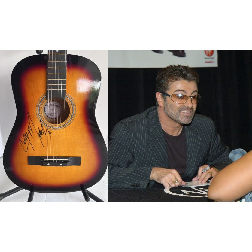 George Michael full size acoustic guitar signed with proof